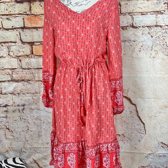 ❌NWT Hippie Indie Bohemian Red Rose Blouson Dress - Picture 7 of 14
